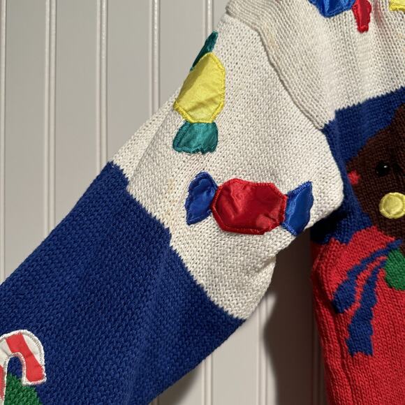 Vintage Teddy Bear Christmas Sweater Cardigan Stars Stockings Size Small Petite - Picture 4 of 8